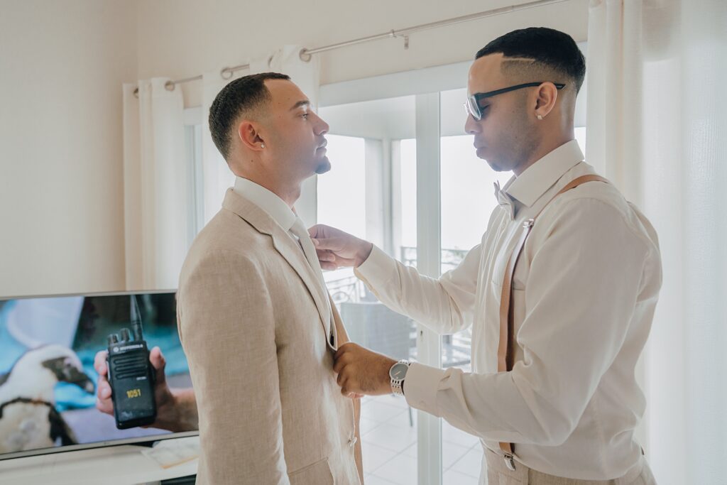 grand cayman wedding photographer groomsmen getting ready