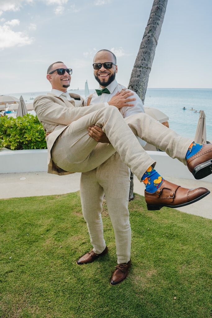 grand cayman wedding photographer groomsmen getting ready