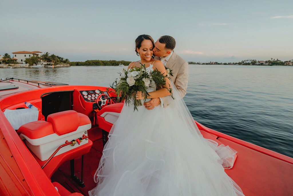 grand cayman wedding photographer boat bride groom romantic morgans