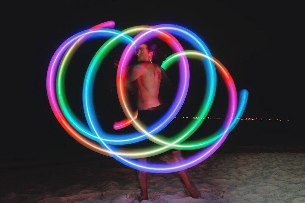 grand cayman beach portrait photography fire spin dance long exposure