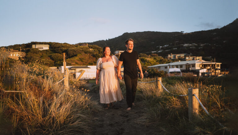Surprise proposal piha beach auckland engagement photographer